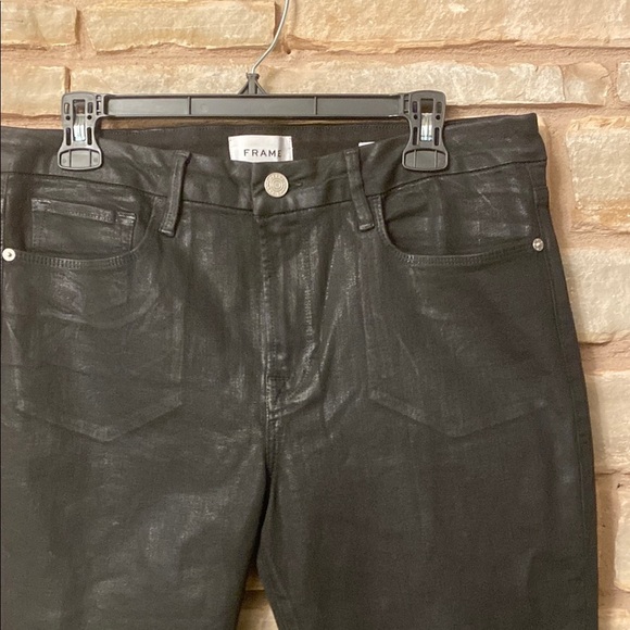 Frame Le Mini Boot in Noir Coated Black Bootcut Stretch Jeans 32 - Picture 7 of 15